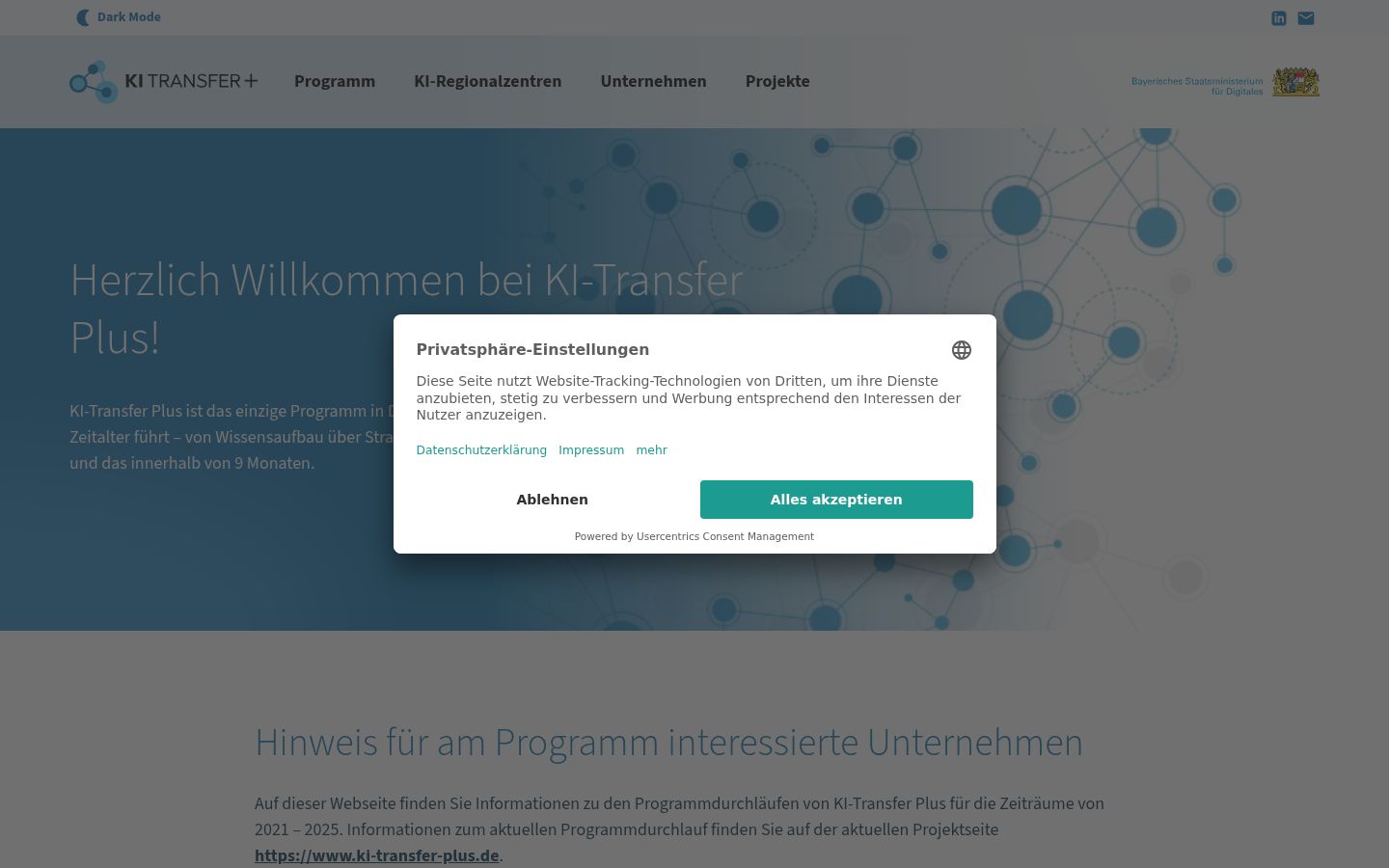 Skärmbild av samtyckesbannern som visades före någon interaktion