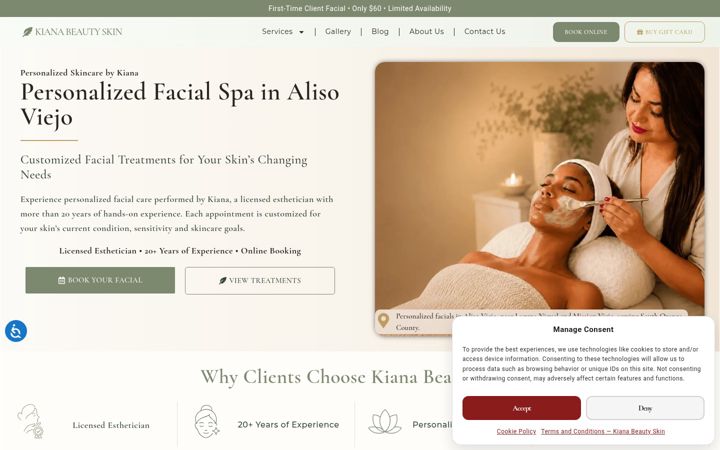 Screenshot of kianabeautyskin.com