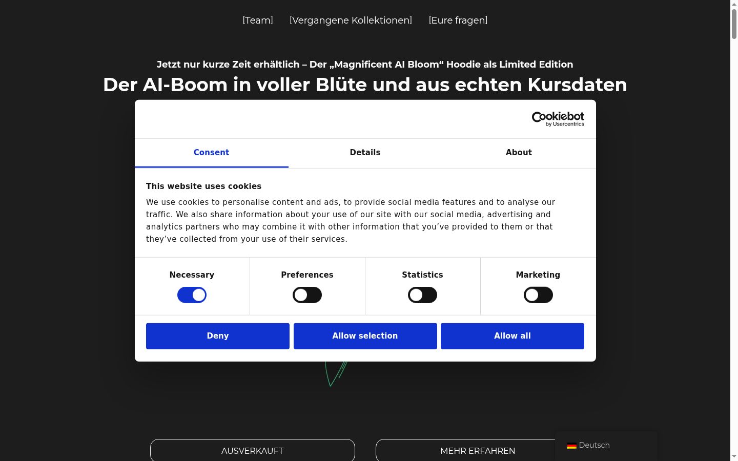 Screenshot of the consent banner shown before any interaction