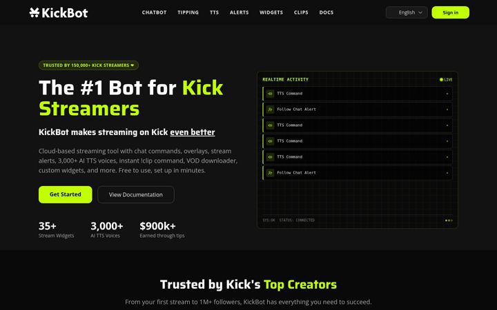 Screenshot of kickbot.com
