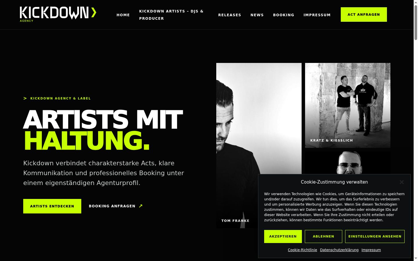 Screenshot des Einwilligungsbanners vor jeglicher Interaktion