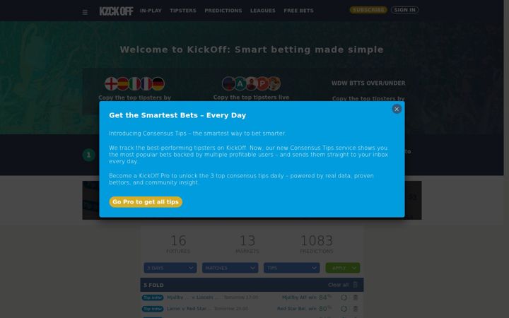 Screenshot of kickoff.co.uk