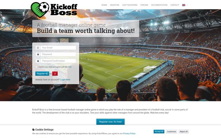 Screenshot of kickoffboss.com