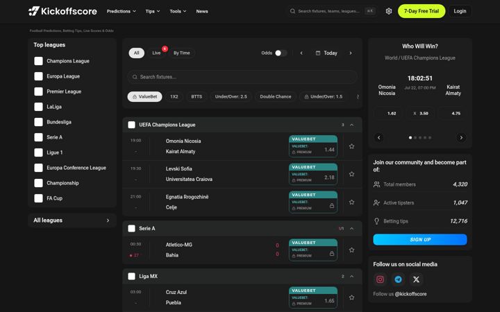 Screenshot von kickoffscore.com