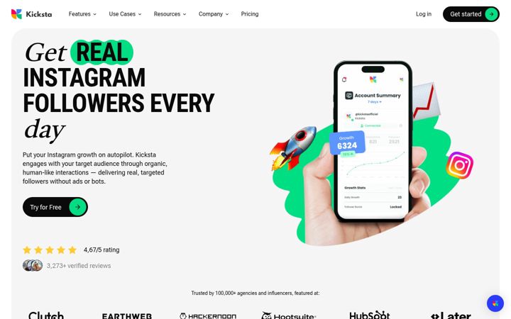 Screenshot ta' kicksta.co
