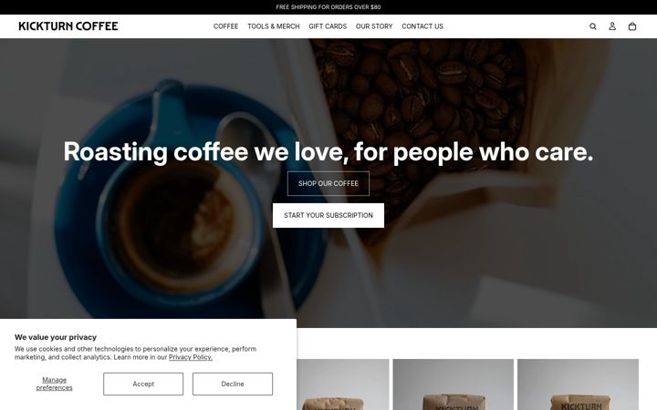 Screenshot of kickturncoffee.com