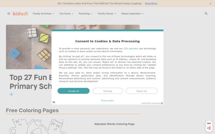 Screenshot of kidadl.com