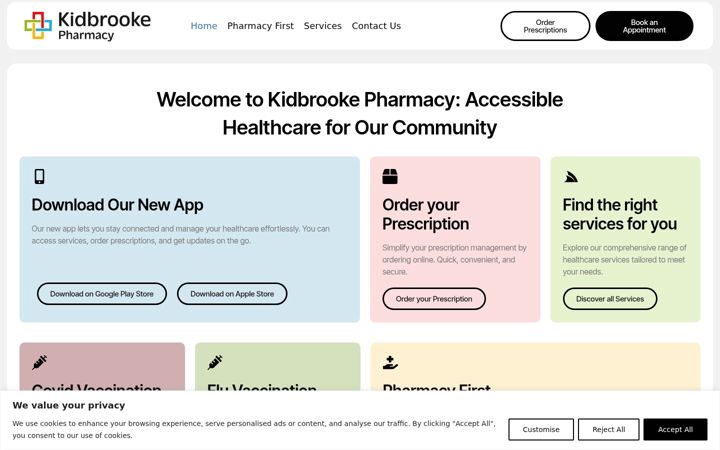 Screenshot of kidbrookepharmacy.com