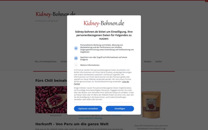 Screenshot di kidney-bohnen.de