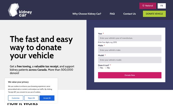 Screenshot of kidneycar.ca