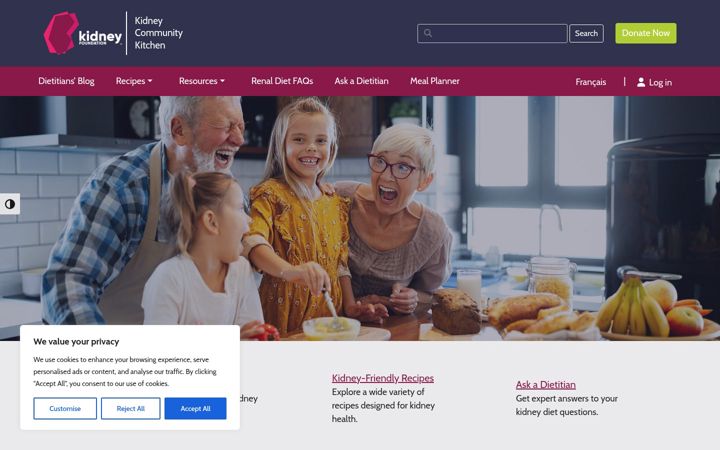 Screenshot of kidneycommunitykitchen.ca