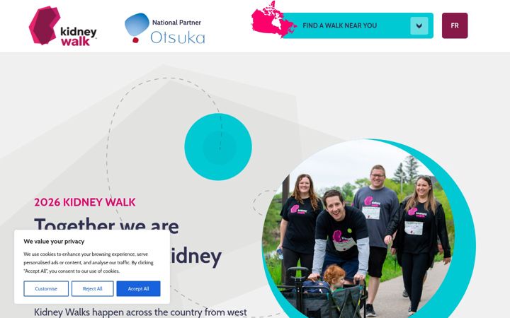 Screenshot of kidneywalk.ca