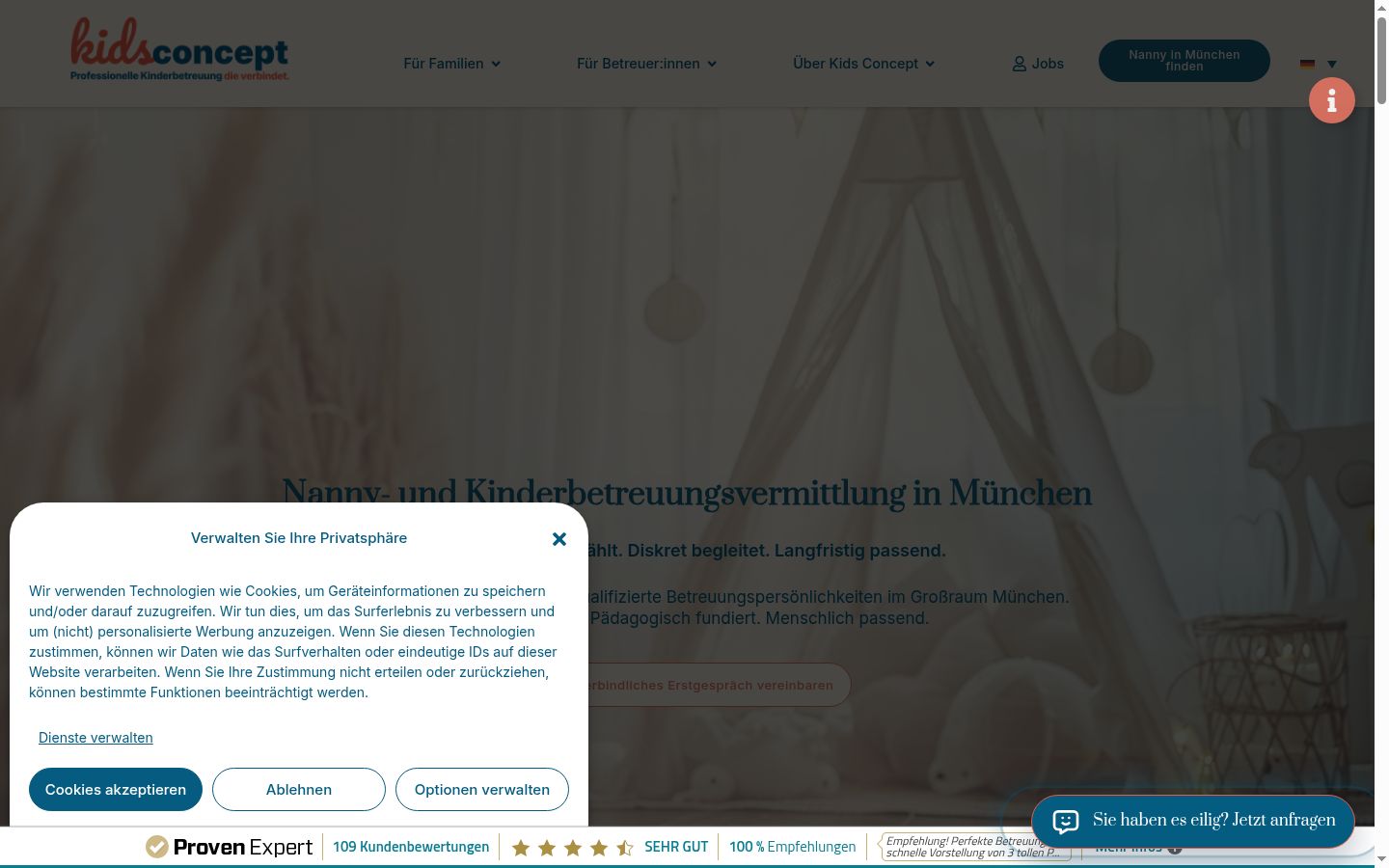 Screenshot van de toestemmingsbanner zoals getoond vóór enige interactie