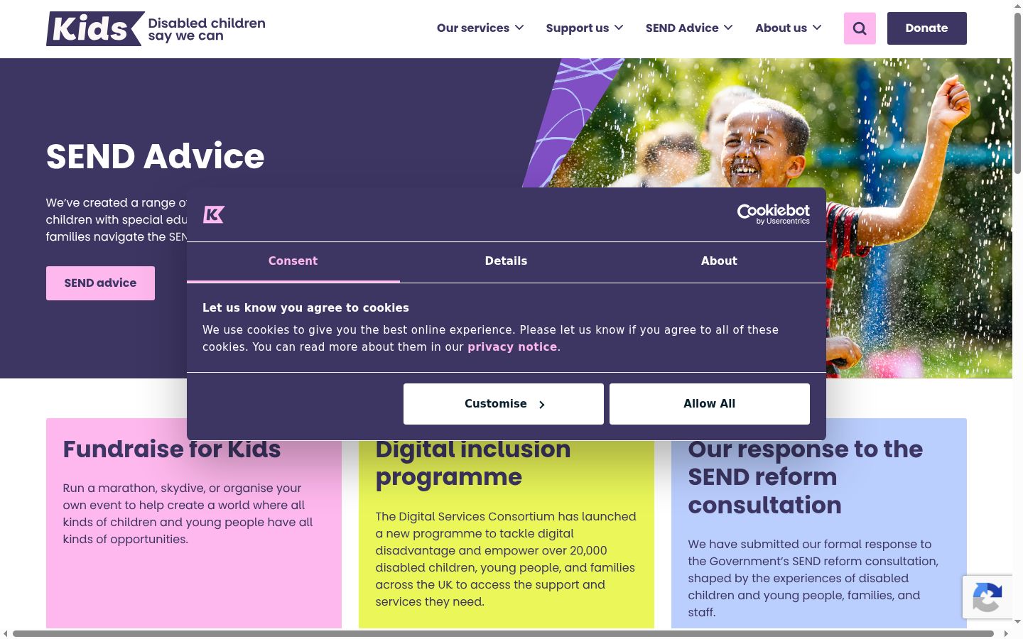 Sutikimo reklamjuostės, rodytos prieš bet kokią sąveiką, ekrano kopija