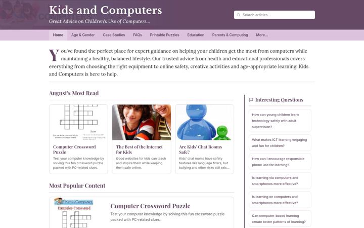 Screenshot of kidsandcomputers.co.uk
