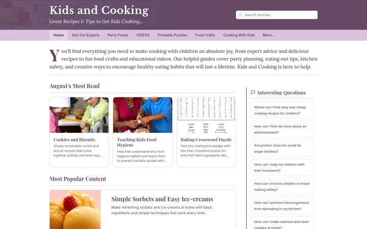 Screenshot of kidsandcooking.co.uk