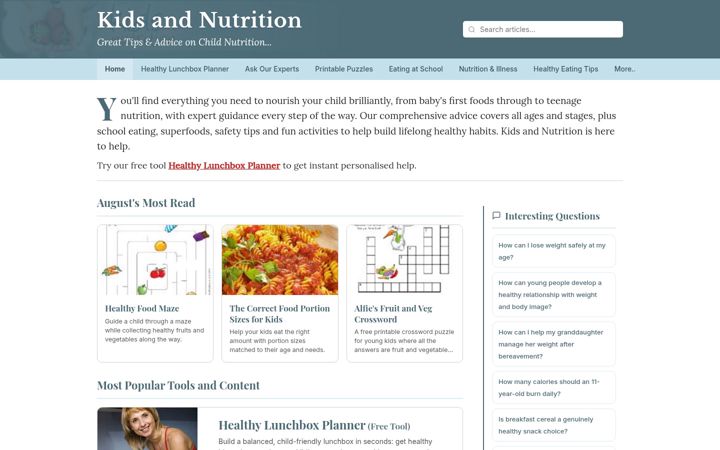 Screenshot of kidsandnutrition.co.uk