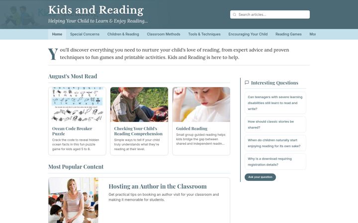 Screenshot of kidsandreading.co.uk