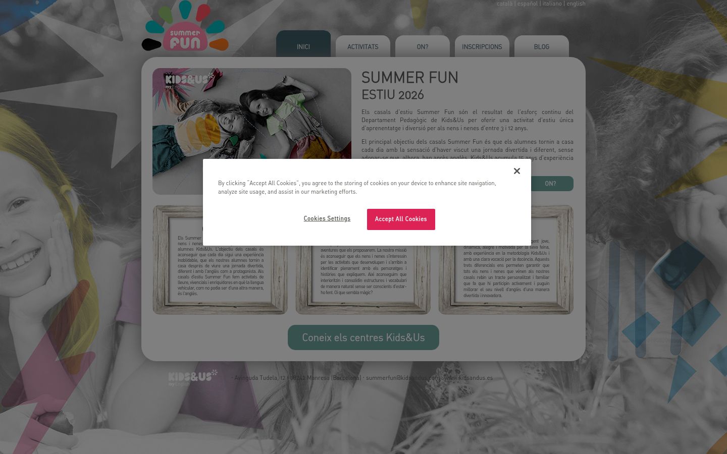 Screenshot del banner di consenso mostrato prima di qualsiasi interazione