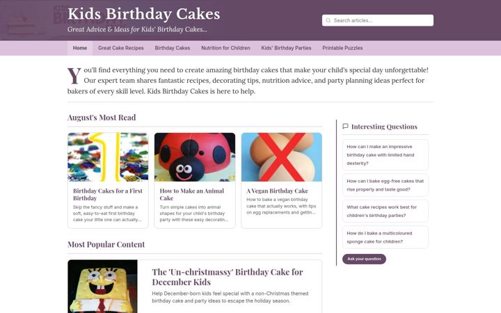 Screenshot of kidsbirthdaycakes.co.uk