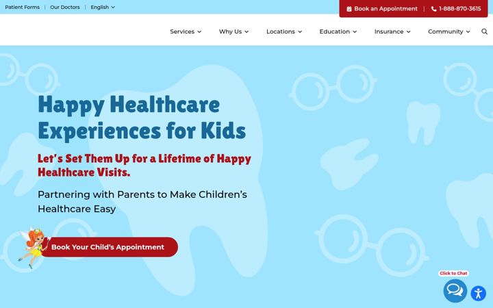Screenshot of kidsdentalvisioncare.com