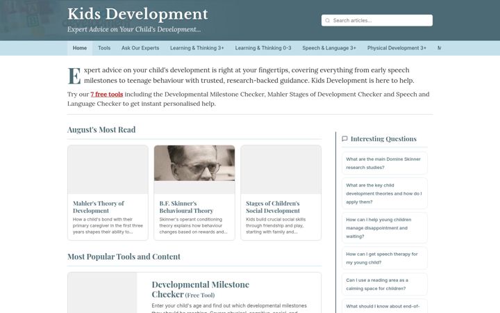 Screenshot of kidsdevelopment.co.uk