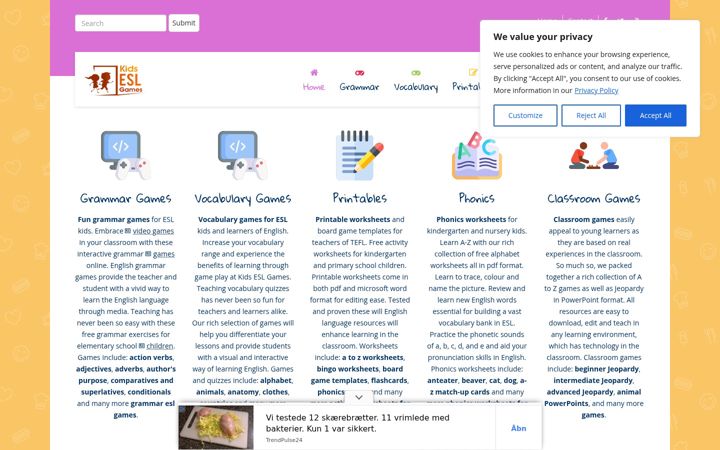 Screenshot of kidseslgames.com