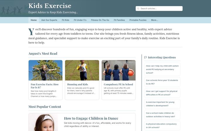 Screenshot of kidsexercise.co.uk