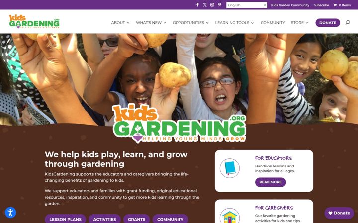 Screenshot of kidsgardening.org