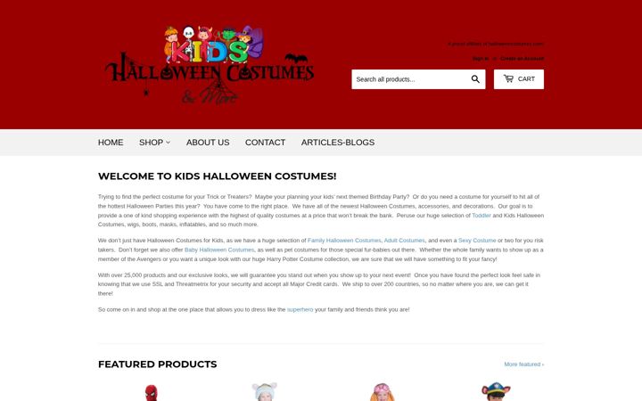 Screenshot of kidshalloweencostumes.com