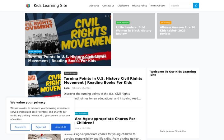 Screenshot of kidslearningsite.com