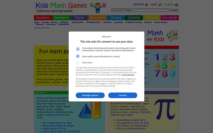 Screenshot of kidsmathgamesonline.com