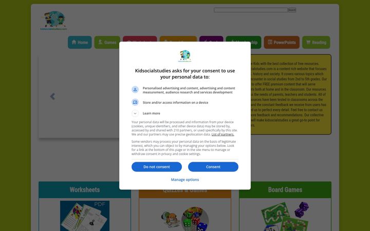 Screenshot of kidsocialstudies.com