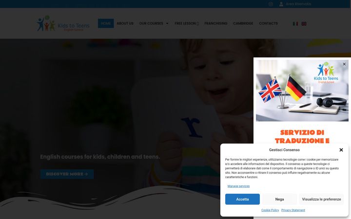 Screenshot of kidstoteensenglish.it