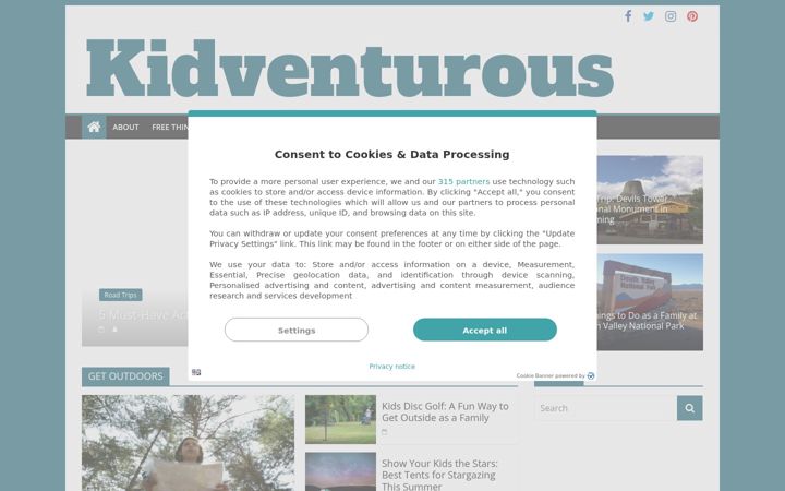Screenshot of kidventurous.com