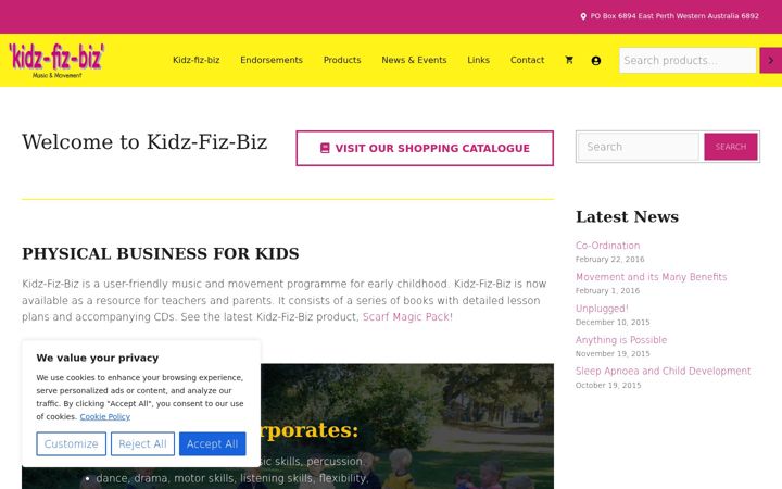 Screenshot of kidzfizbiz.com