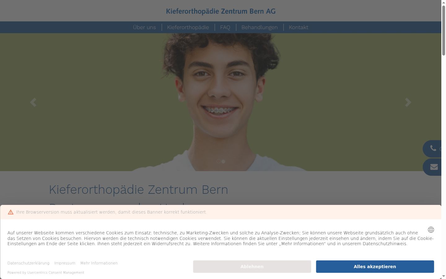 Screenshot des Einwilligungsbanners vor jeglicher Interaktion