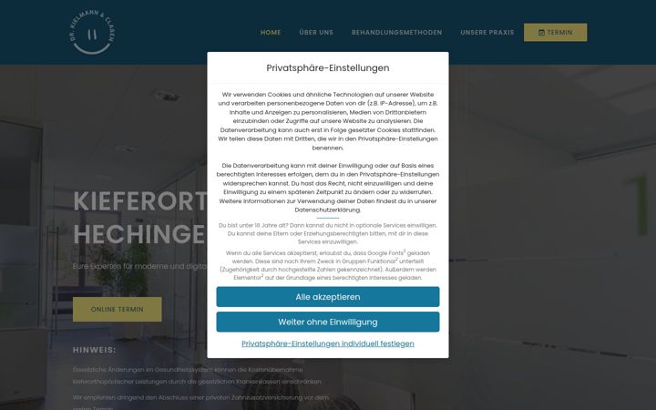 Screenshot of kieferorthopaedie-hechingen.de