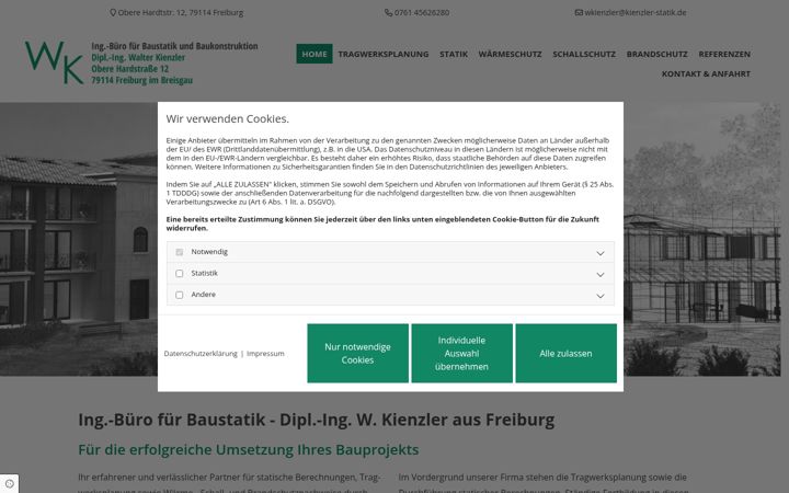 Screenshot of kienzler-statik-freiburg.de