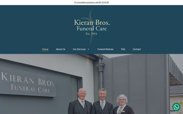 Screenshot of kieranbrosfuneralcare.com