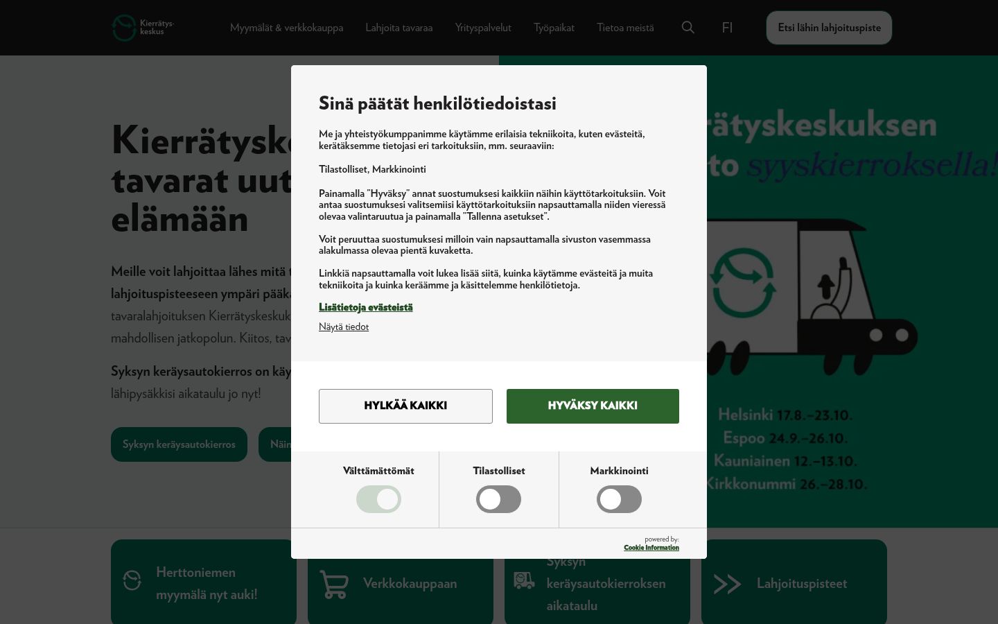 Skærmbillede af samtykkebanneret, som det blev vist før nogen interaktion