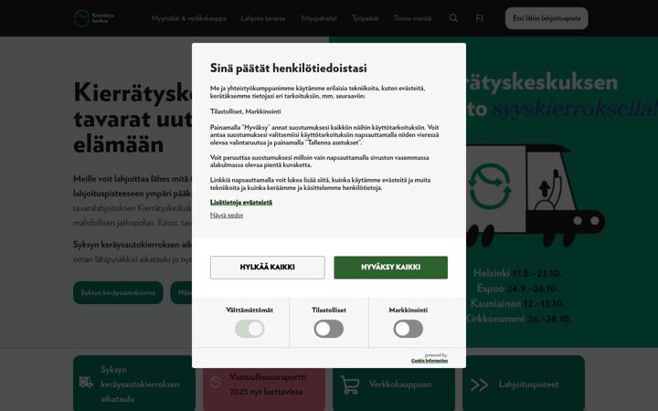 Screenshot of kierratyskeskus.fi