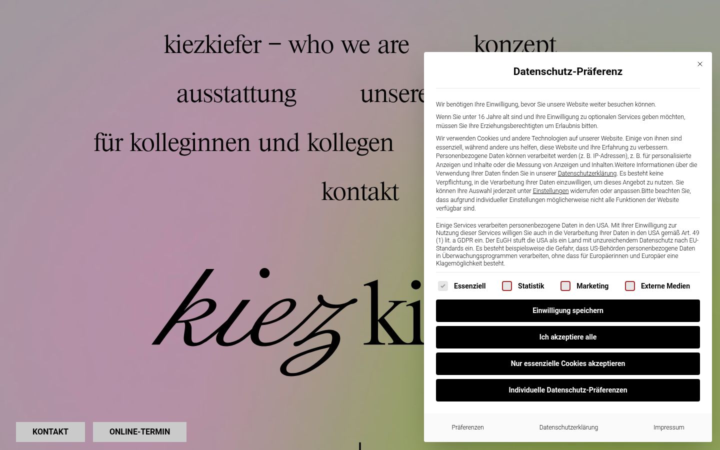 Screenshot des Einwilligungsbanners vor jeglicher Interaktion