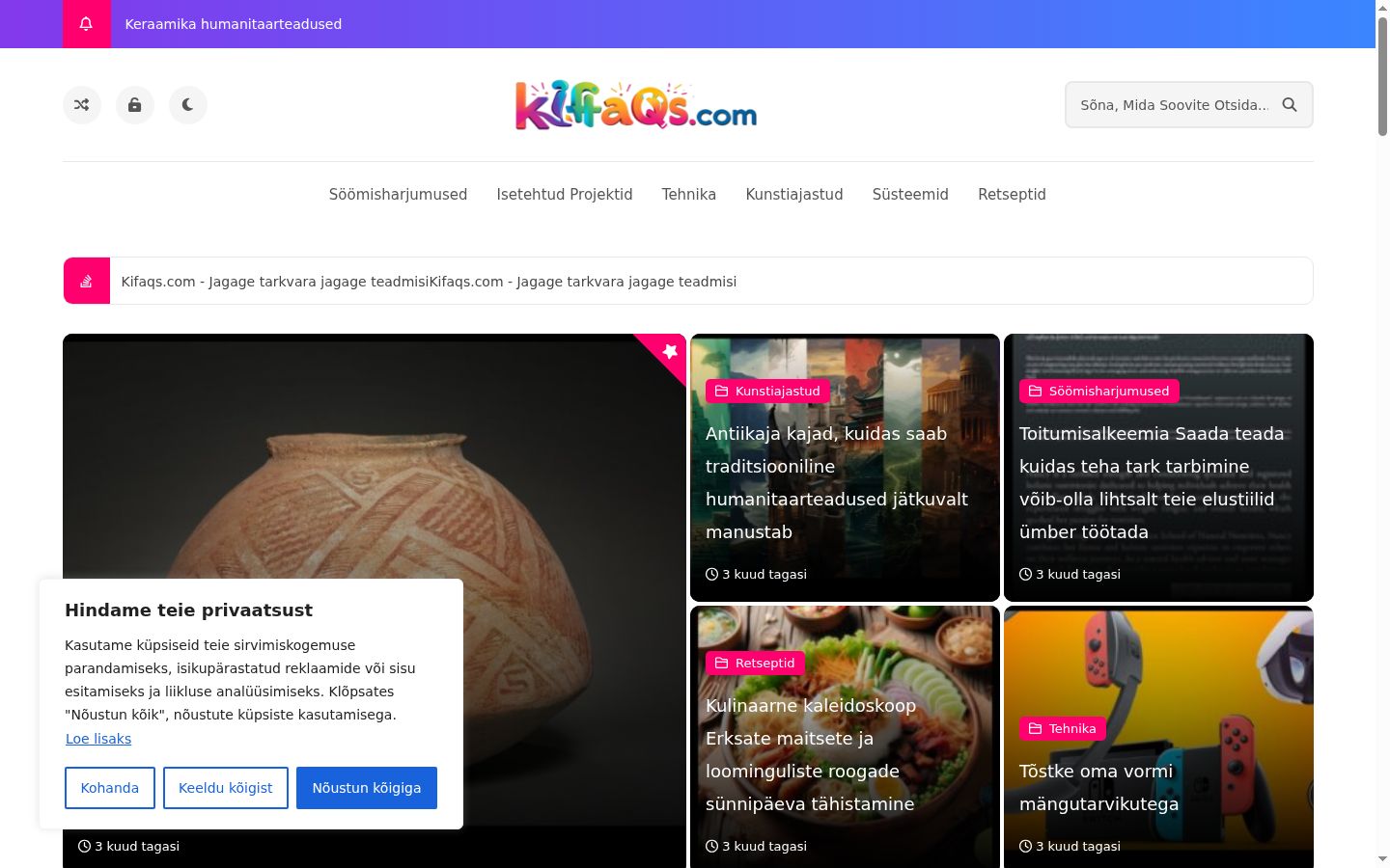 Screenshot del banner di consenso mostrato prima di qualsiasi interazione