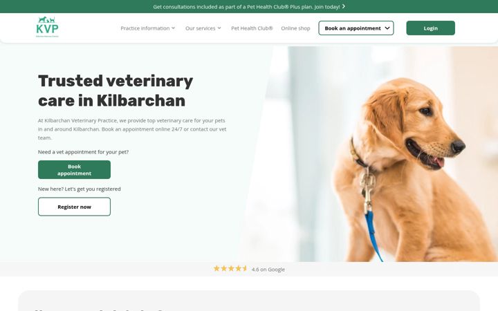 Screenshot of kilbarchanvets.co.uk