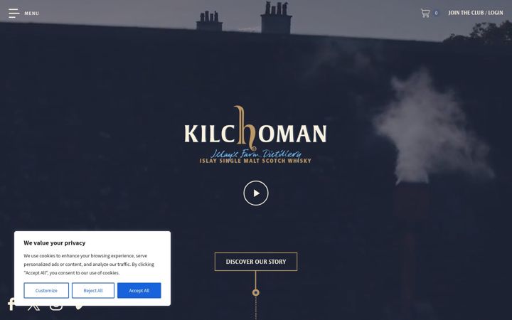 Screenshot of kilchomandistillery.com