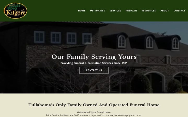 Screenshot of kilgorefuneralhome.com