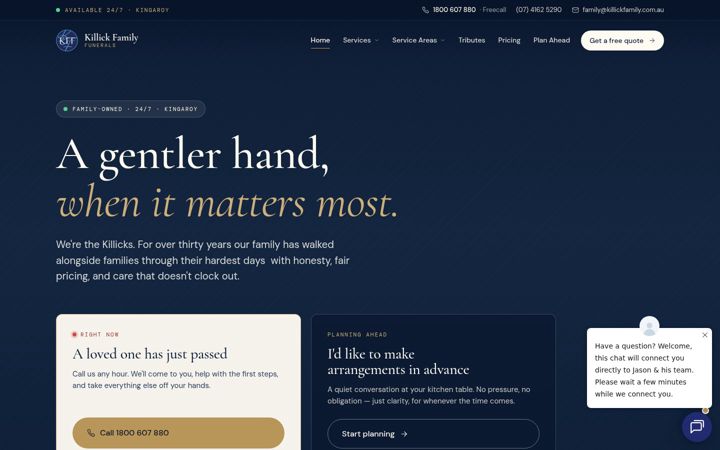 Screenshot of killickfamilyfunerals.com.au