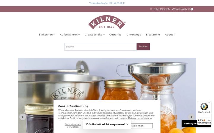 Screenshot of kilner.de