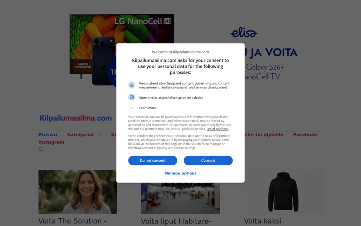 Screenshot of kilpailumaailma.com